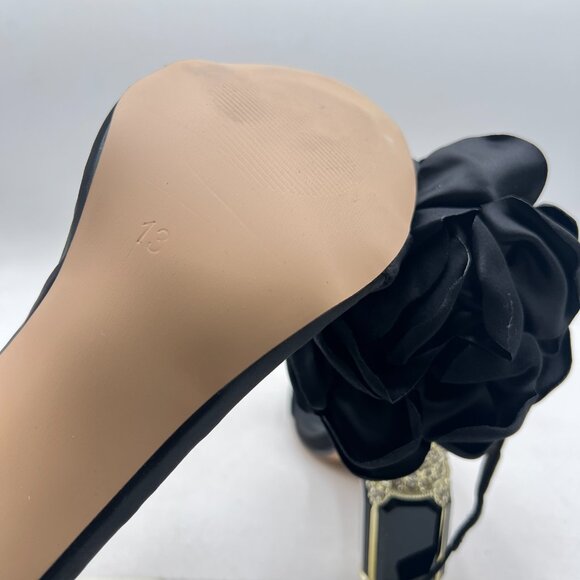 FSJ Black Open Toe Stylish Sandals Ankle Strap Crystal Heels Wedding Party Shoes - Picture 6 of 8